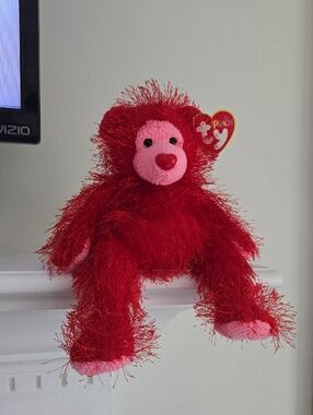 Ty Red and Pink Fuzzy Monkey Plush